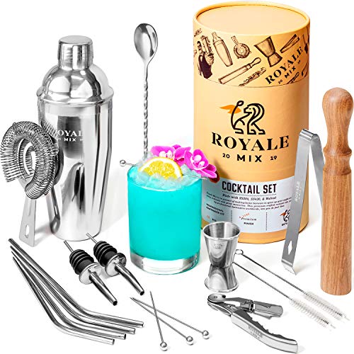 칵테일바 세트용품 Bar Set Cocktail Shaker Set for the Home Drink Mixing Enthusiast or Professional - 19 Piece Bar Tools Bartender Tool Kit Mixology Bartender Kit with Complementary Straws and Martini Picks Set