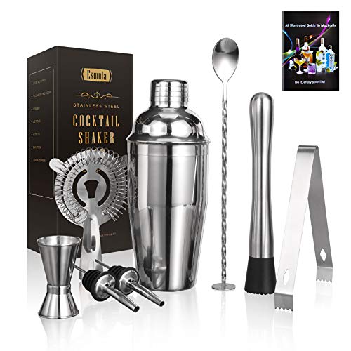 칵테일바 세트용품 Cocktail Shaker Set 8 Piece 18oz Stainless Steel Bartender Kit Professional Martini Mixing Bartending Kit Combination Home Stylish Bar Tool Set with Cocktail Recipes Booklet