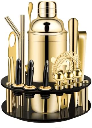 칵테일바 세트용품 X-cosrack Bar Set18-Piece Stainless Steel Cocktail Shaker Bar Toolswith Rotating Display Stand and Recipes BookletPremium Bartending Kit for HomeBarsTraveling and Outdoor Parties