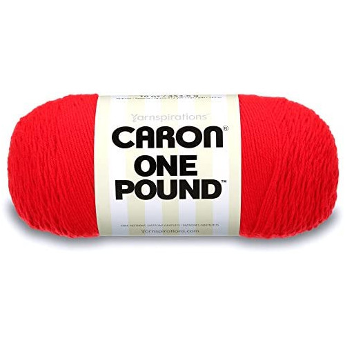 뜨개실 Caron One Pound Solids Yarn - 4 Medium Gauge 100% Acrylic - 16 oz - Scarlet- For Crochet Knitting & Crafting 1 Piece