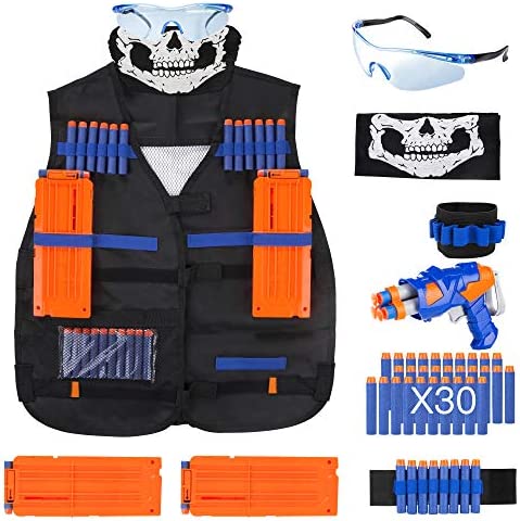 VOROSY Elite Tactical Vest Kit Nerf N-Strike Series,40-Dart Refill Pack,Seamless Skull face 마스크
