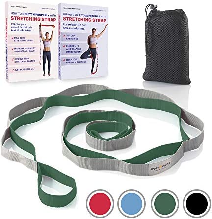 Sport2People Stretching Strap Yoga Flexibility Rehabilitation - 2 Free Exercise Ebooks Get Flexible 12-Loop Stretch Band Rehab Recommended Physical Therapists Trainers