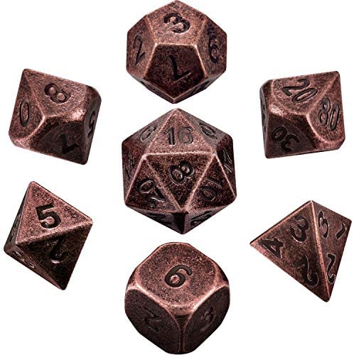 HESTYA 7 Pieces Metal Dices Set DND Game Polyhedral Solid Metal D&D Dice Set with Storage Bag and Zinc Alloy with Enamel for Role Playing Game Dungeons and Dragons, Math Teaching (Blue Edge Black)