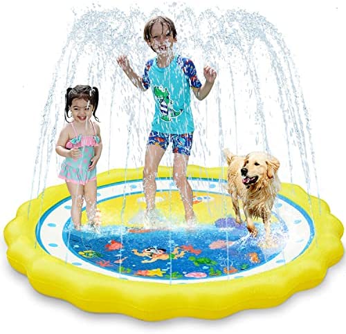 집콕 물놀이 아이템 스프링클러 매트 HITOP 어린이 Sprinklers Outside Splash Pad Toddlers & Baby Pool 3-in-1 60" Water 토이 선물 1 2 3 4 5 Year Old 소년 소녀 Play Mat