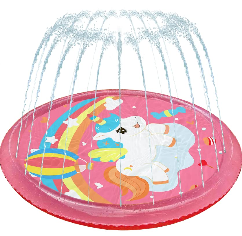 집콕 물놀이 아이템 스프링클러 매트 Soopotay Splash Play Mat 소녀 Sprinkler Pad 어린이 Toddlers Backyard Outdoor Play-Unicorn Pink