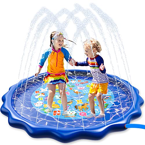 집콕 물놀이 아이템 스프링클러 매트 JOYIN Sprinkler & Splash Play Mat Learning 68&rdquo Outdoor Water 토이 &ndash &ldquofrom Z&rdquo Alphabet Animals Swimming Pool Babies 어린이 Toddlers Pad