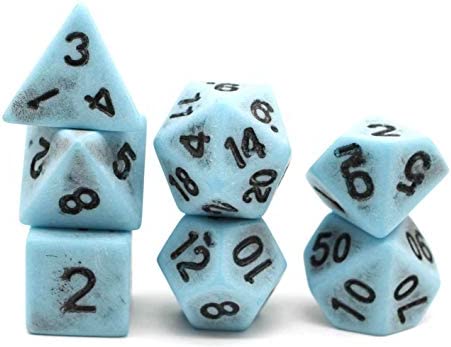 DND Dice Set-RPG Polyhedral 7-Die 세트 D&D Dungeons Dragons Pathfinder Role Playing Games Retro Ancient Dirty Blue