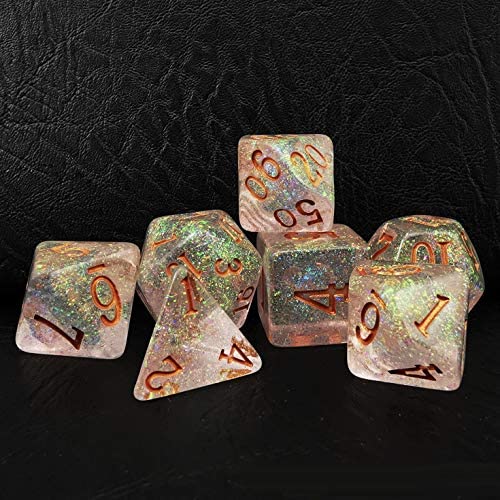 BESCON 다크 Elves Glowing Dice 세트 7 Piece Oversized Glow Carved Role Playing Games RPG Set