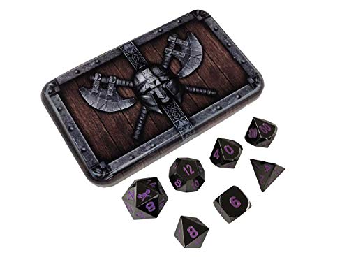 Whispers Void 메탈 Dice Shiny 매트 Nickel Purple Numbers Solid Polyhedral Role Playing Game RPG 7 Die팩 Dwarven Chest 케이스 SkullSplitter