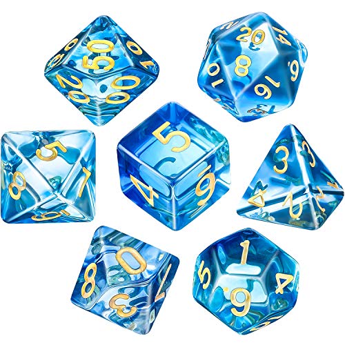 Polyhedral 7-Die Dice 세트 Dungeons Dragons 매트 Pouch Transparent Blue
