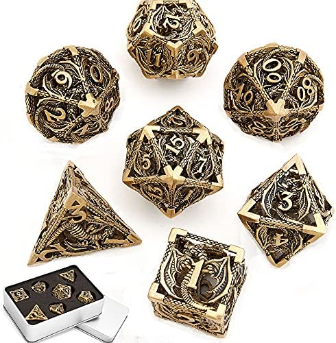 RPG 메탈 Game Dice Golden Polyhedral DND dice 7pcs 세트 D4 D6 D8 D10 D12 D20 D&D Dungeons Dragons Roleplaying Games