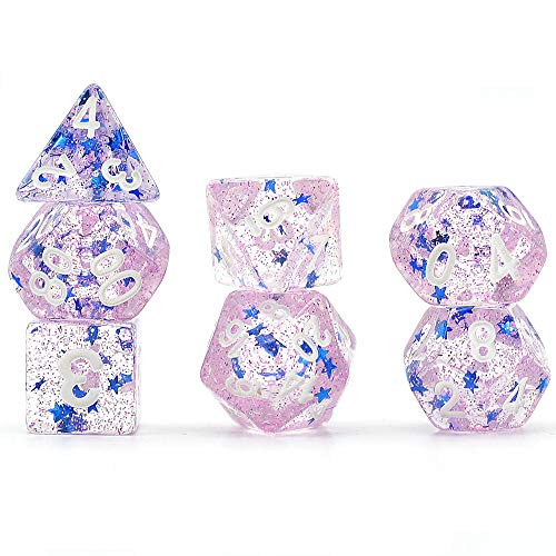 cusdie DND Stars Dice 세트 Polyhedral Glitter Dungeons Dragons Purple Pouch