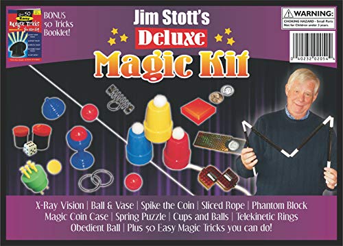 Jim Stott&rsquos Deluxe Magic Kit 어린이 Tricks 세트 소녀 소년 Ball Vase X-Ray Vision Spike Coin Ring Spring Sliced Rope 케이스 Obedient