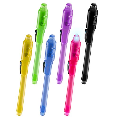 SyPen Invisible Disappearing Ink Pen Marker Secret spy Message Writer uv Light Fun Activity Entertainment 어린이 Party Favors Ideas 선물 Stock Stuffers 6 Pack