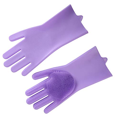 YASSUN Magic Silicone Gloves scrubbing Gloves for Dishes，Kitchen Dishwashing Gloves, car wash, and Pet Hair Care，Reusable Kitchen resistant gloves，Waterproof Heat Resistant Oven Gloves-1 Pair blue
