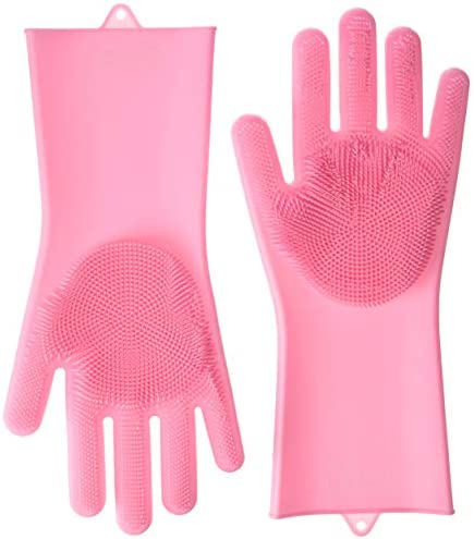 수세미가 필요없는 실리콘 브러쉬 장갑 핑크 Magic Silicone Gloves with Wash Scrubber