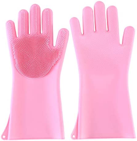 수세미가 필요없는 실리콘 브러쉬 장갑 회색 Dishwashing Gloves Silicone Cleaning Reusable Scrub Gloves  Gray