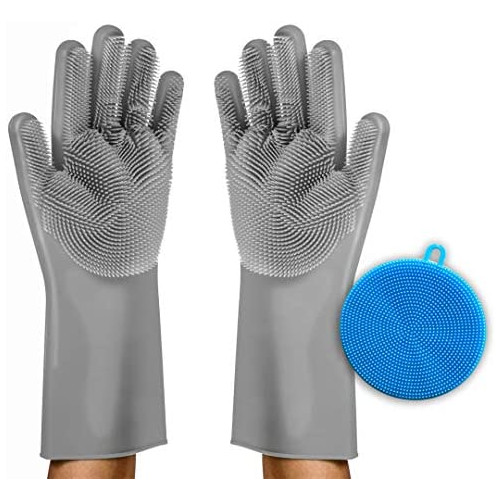 수세미가 필요없는 실리콘 브러쉬 장갑 + 스펀지 (색상랜덤) 세트 Magic Silicone Scrubbing Gloves with Silicone Sponge