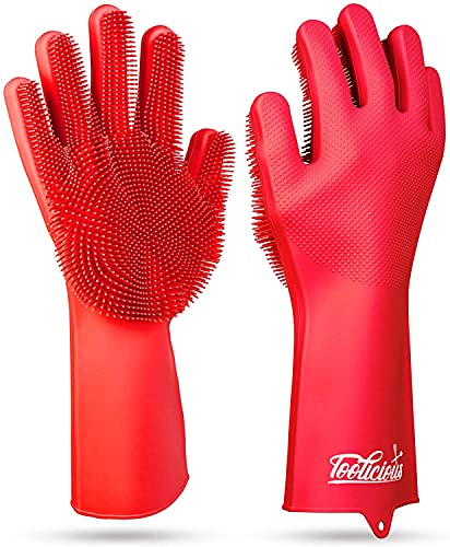 수세미가 필요없는 실리콘 브러쉬 고무장갑 Reusable Silicone Dishwashing Gloves Pair Of Rubber Scrubbing Gloves