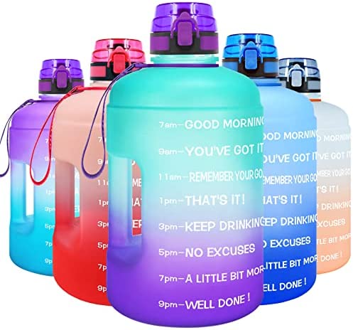 BuildLife Gallon Water Bottles with Times to Drink - 128 OZ BPA Free Large Reusable One Gallon/Half Gallon Water Jug Flip Top Leak Proof Lid One Click Open for Fitness Gym Goals