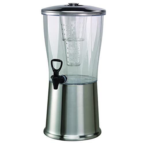 Service Ideas CBDRT3SS Beverage Dispenser Round 3 Gallon 스테인레스 스틸 w/Ice Well Infuser Tube Silver