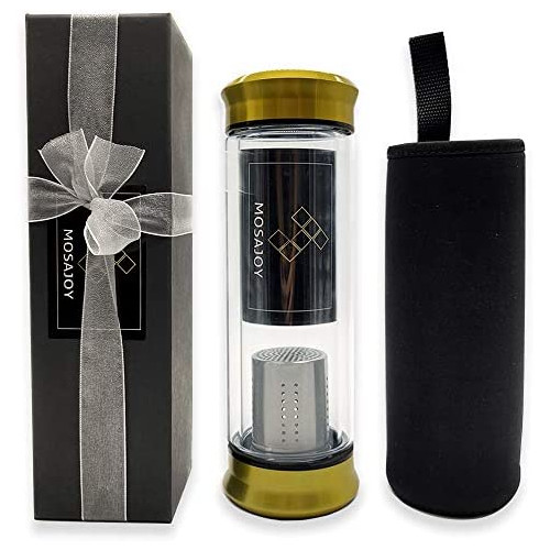Tea Bottle 텀블러 Infuser BPA Free Double Wall Glass Travel 머그잔 스테인레스 스틸 Filter Leakproof Strainer Loose Leaf Fruit Water 14oz A01
