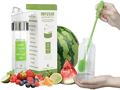 Harmony N More Best Fruit Infusion Water Bottle 24 oz BPA Free Tritan Plastic Flip Top Locking Spout Neoprene Insulated Sleeve - Perfect Active Lifestyles Makes Great 스포츠