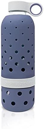 Citrus Zinger Glass Reusable Water Bottle Infusion Active Silicone Sleeve Hydration Dishwasher Safe BPA free Parts 28 oz. Blue