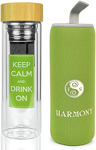 대나무뚜껑 인퓨저 보틀 Best Infusion Water Bottle - Made of Double Walled Glass With A No Leak Bamboo Lid 450 ml