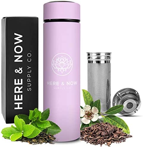 Multi-Purpose Travel 머그잔 텀블러 Tea Infuser Water Bottle Fruit Infused 플라스크 Hot & Cold Double Wall 스테인레스 스틸 Coffee 써모스 EXTRA LONG INFUSER Here Now Supply Co. Blue