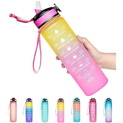 Giotto 32oz/22oz Leakproof BPA Free Drinking Water Bottle 타임 Marker & Straw Ensure You Drink Enough Throughout Day Fitness Outdoor Enthusiasts