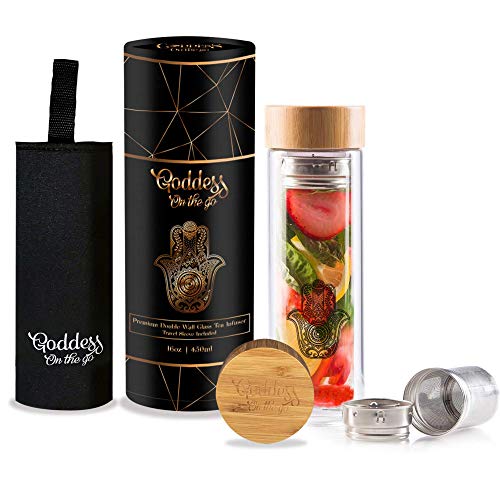 대나무 뚜껑 럭셔리 인퓨저 보틀 The Goddess On The Go Glass Infuser Water Bottle - Luxury Packaging with Natural Bamboo Lid 450 ml (16 oz)