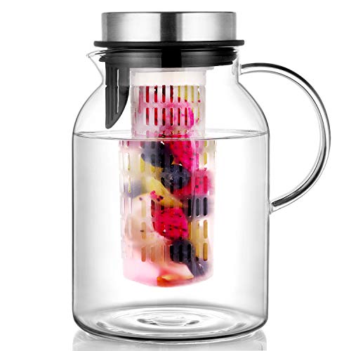 붕규산 유리 인퓨저 피처 Fruit Infuser Water Pitcher with Removable Lid - 2 Qt