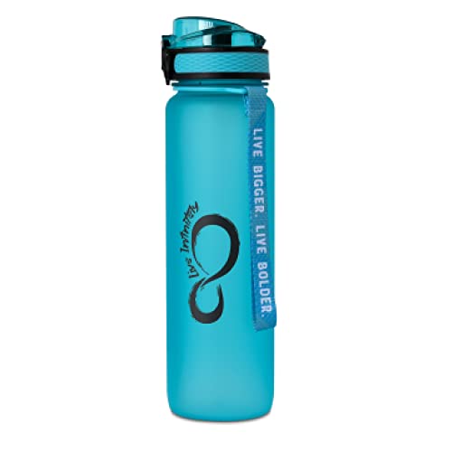 Live Infinitely 34 oz BPA Free Water Bottle 타임 Marker Fruit Infuser Screen & Shaker Blending Ball - Locking Flip Top Lid Durable Rubberized Coating