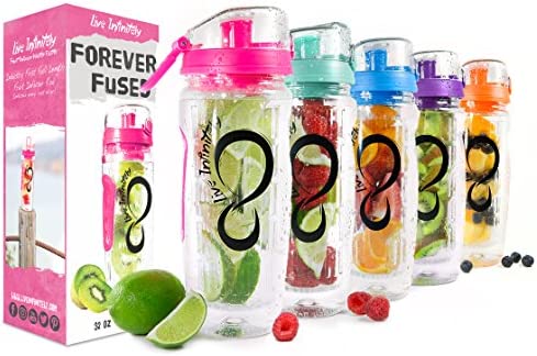 Live Infinitely 32 oz. Infuser Water Bottles - Featuring Full Length Infusion Rod Flip Top Lid 듀얼 Hand Grips & Recipe Ebook Gift