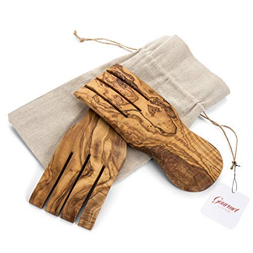 올리브나무 샐러드핸드 샐러드서버 Olive Wood Salad Servers for Cooking and Tossing Salads