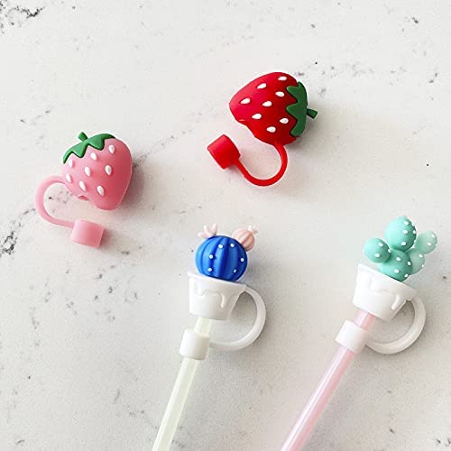 Lemonadeus Silicone Straw Tips 커버 Reusable Drinking Lids/Plugs 체리 blossom/Coffee 컵 Stylish Anti-dust Airtight Seal splash proof - 6mm-8mm Straws 세트 2