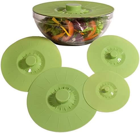 Silicone Bowl Lids 블루 세트 5 Reusable Suction Seal 커버 Bowls Pots Cups. Food Safe. Natural grip interlocking handles easy use storage.