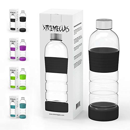 Xtremeglas 32 oz Glass Water Bottle Silicone Sleeves 1 Liter 스테인레스 스틸 Lid BPA Free 유니크 디자인 Eco Friendly Reusable Drinking ONE PER Package