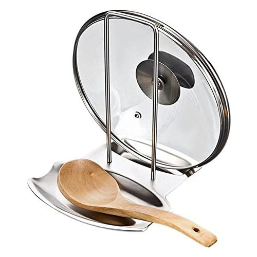 Lid and Spoon Rest,Pan Pot Cover Lid Rack Stand Organizer Spoon Rest Stove Organizer Storage Soup Spoon Rests Utensils Lid Holder Spoon Holder Lid Rest Lid Shelf Kitchen Utensils (Stainless Steel)