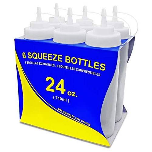 New Star Foodservice 26238 Squeeze Bottles Plastic Wide Mouth 24 oz Clear,팩 6