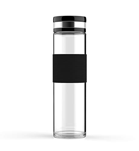 ELDR Supply 600ml Glass Water Bottle Easy Clean Wide Mouth Silicone Sleeve Leak Proof Twist Cap Handmade 클리어 Borosilicate 1 2팩 20oz .6 Liter