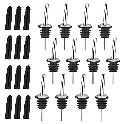 12팩 스테인레스 스틸 Liquor Bottle Pourers Tapered Spout Long Dust Caps Oil Dispenser Spouts Pours Vinegar Syrup Olive Oils 12 +12 Covers