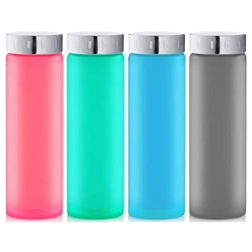 Swig Savvy Multi-Purpose Real Borosilicate Glass Bottles &ndash PBA Free Water Bottle + Leak-Proof ALL Stainless-Steel Caps Beverage Juicer Use Smoothies Oils & More. 17oz 4팩 Color