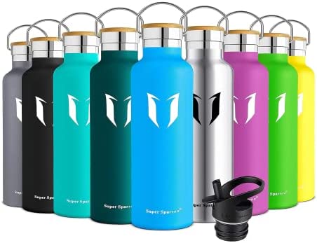 Super Sparrow 스테인레스 스틸 진공 단열 Water Bottle DStandard Mouth -350ml-620ml- 500ml & 750ml 1L - BPA Free 2 Exchangeable Caps + Pouch