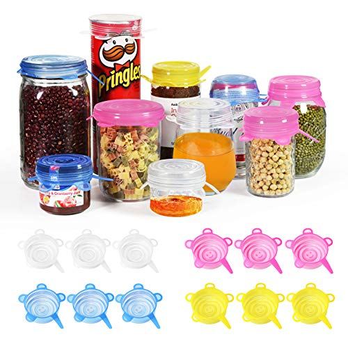 longzon Silicone Stretch Lids/Pet Food Can Covers/12 Pack, Reusable Durable Storage Covers for Dog Cat Food, Cups Small Bowls Cans Jars Fruits, The Same Sizes of 2.6 Inch (Can Stretches to 3.5 Inches)