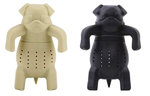 퍼그 실리콘 티 인퓨저 SET of 2 black & tan Dog Pug Shape Tea Infusers