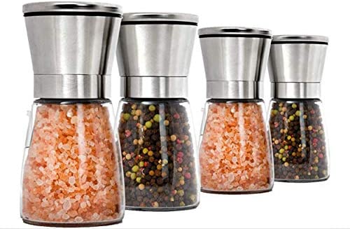 HOME EC Premium Stainless Steel Salt and Pepper Grinder Set of 2 - Adjustable Ceramic Sea Salt Grinder & Pepper Grinder - Glass Salt and Pepper Shakers - Pepper Mill & Salt Mill W/Funnel & EBook