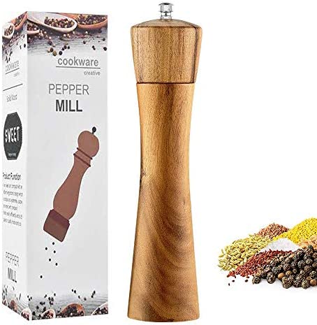 Wooden Salt and Pepper Grinder, Adjustable Manual Salt Grinder, Acacia Wood, 8 inch, Pepper Mill with Ceramic Core, Suitable for Picnic, Parties, Restaurant, Dinner, BBQ (2 PCS)