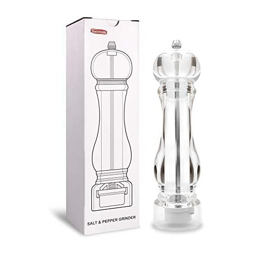 Kaiciuss Salt Pepper Grinder Mill Arcylic,the Best Peppercorn Grinder with Adjustable Mill-Clear